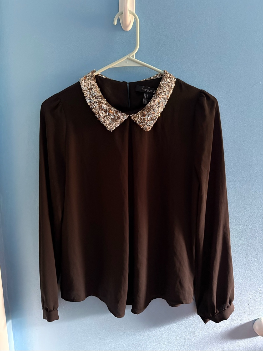 Forever 21 Black Blouse with Sequin-Embellished Peter Pan Collar